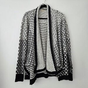 Adore Cardigan Black White Geometric‎ Open Front High Low Sweater Womens Large